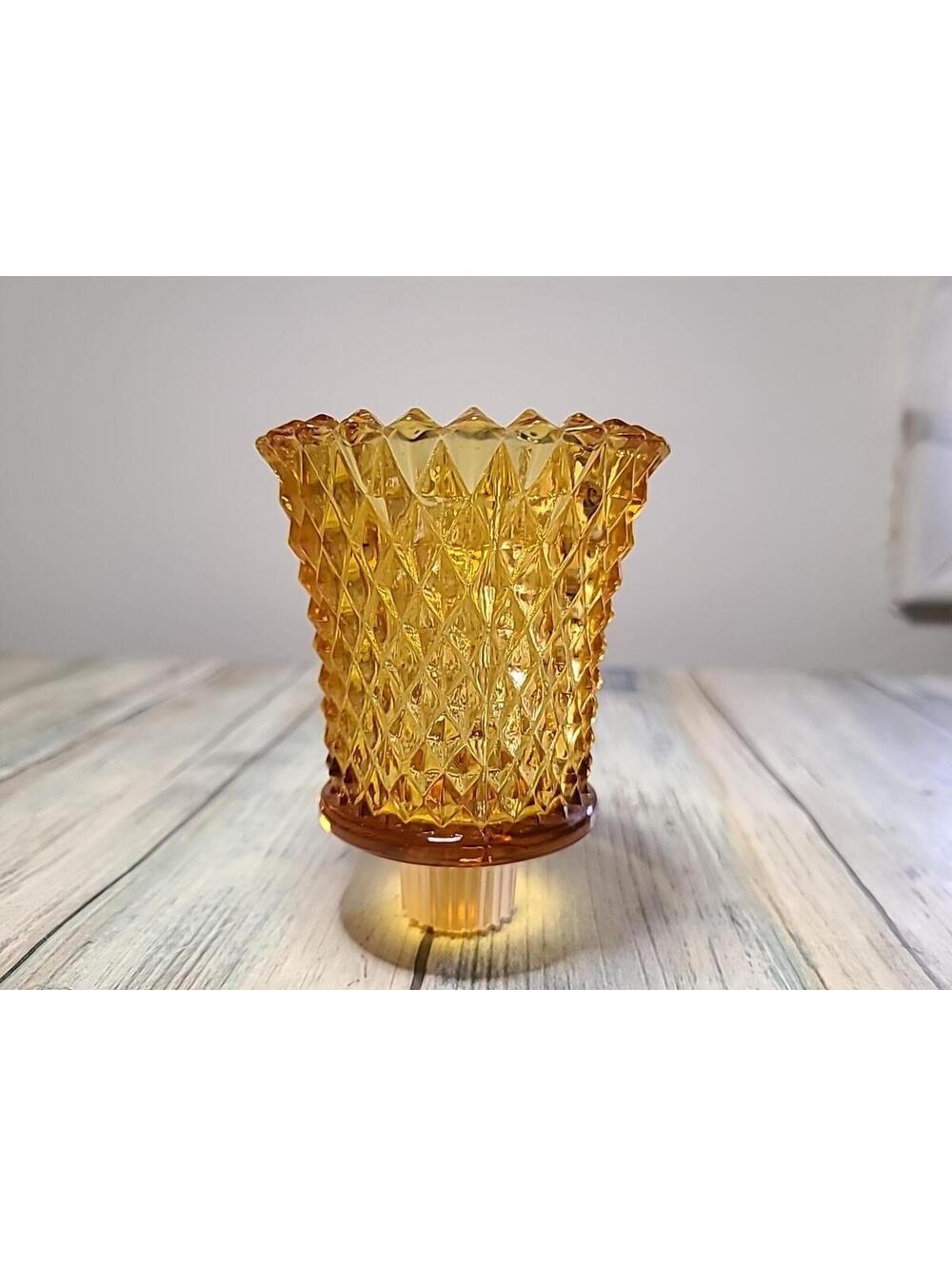 Vintage Home Interiors Dark Amber Diamond Cut Votive Sconce Candle Holder 3.75"